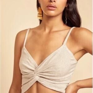 Reformation Jonna Twist Front Top | Heathered Oat Gray | Size Small